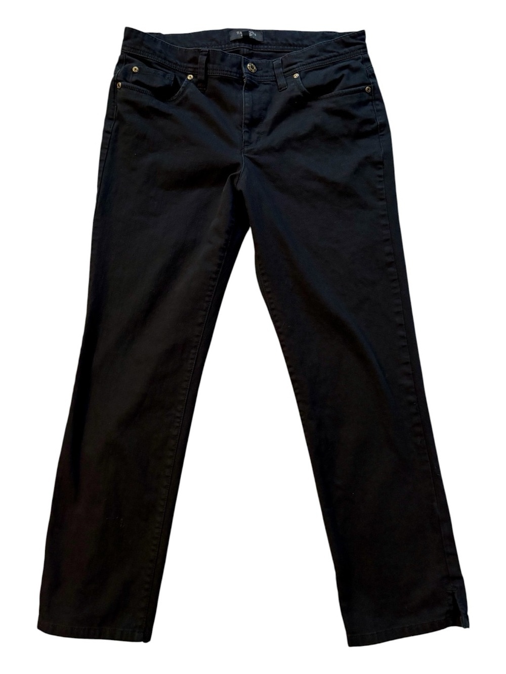 Talbots Jeans, Black Straight-Leg Denim, Size 10, Ankle Slits, Wide Modern